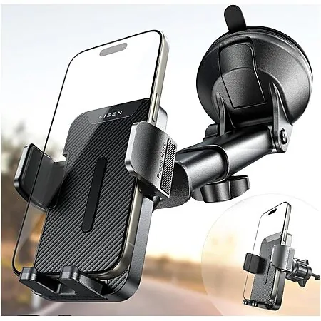 LISEN 3-in-1 Adjustable Car Phone Mount w/ 270° Rotation & Dual Mounting Bases