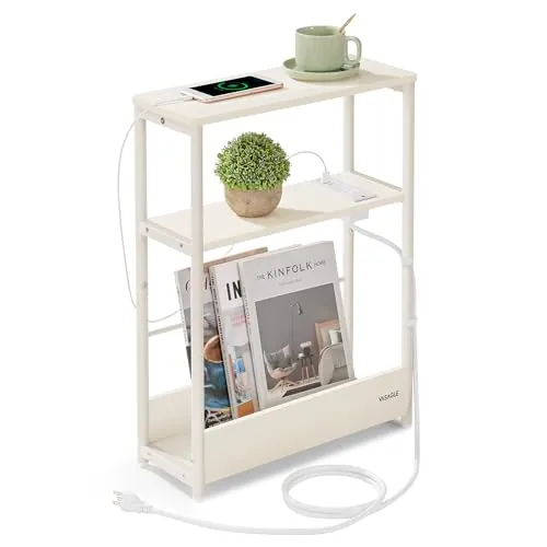 VASAGLE 3-Tier Side Table w/ Charging Station