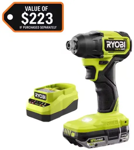 RYOBI ONE+ HP 18V Brushless Compact Impact Driver Kit with 2.0 Ah Battery and Charger