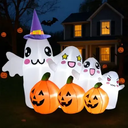 GARIG 7.2' Halloween Lawn Ghost & Pumpkin Inflatable
