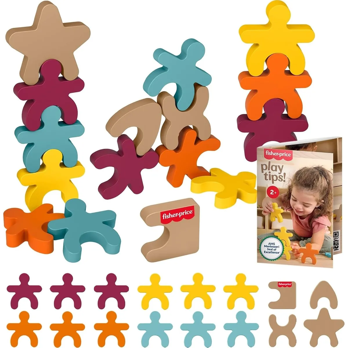 Fisher-Price Wood Montessori Stacking Shapes Learning Activity