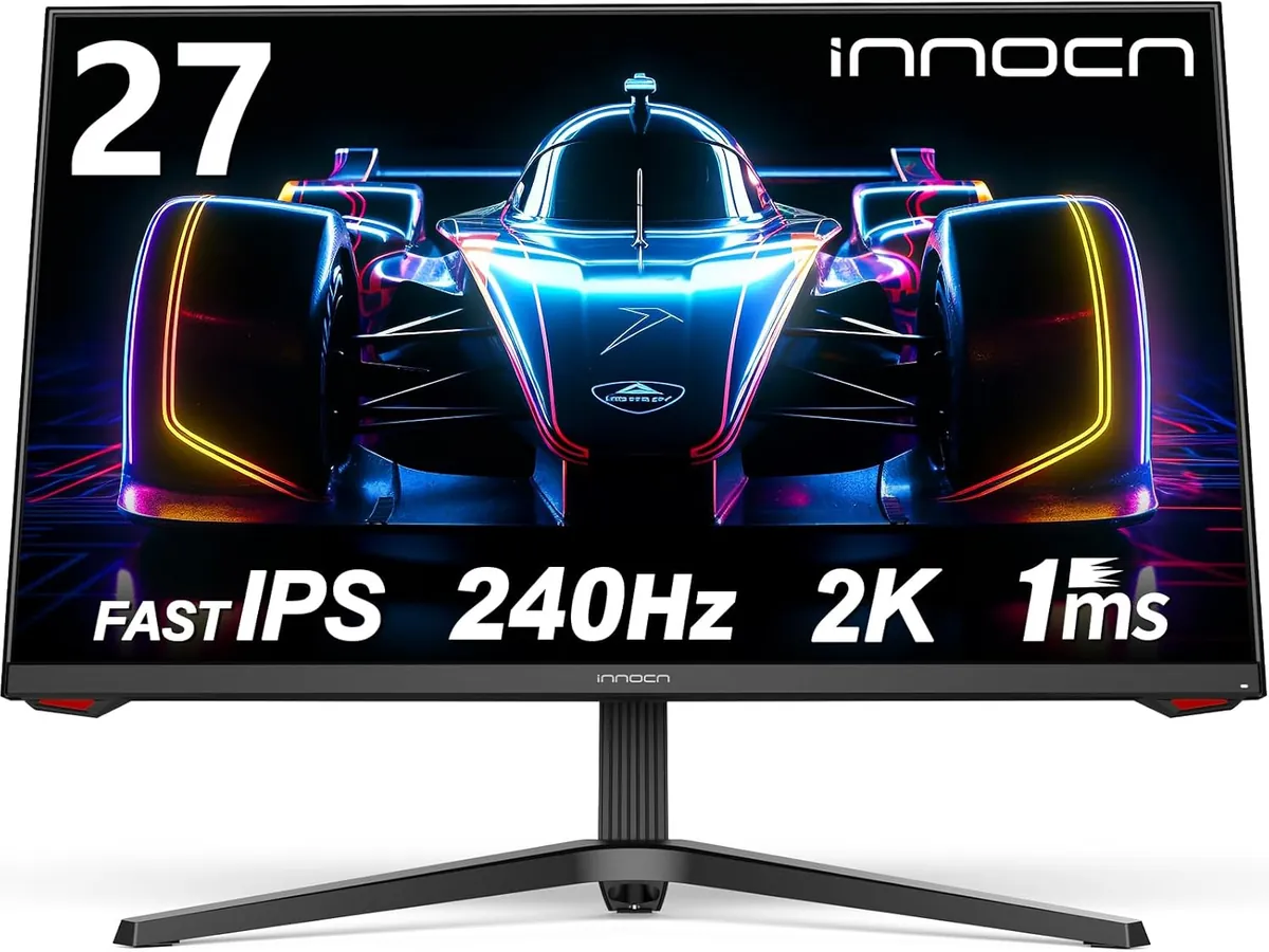 INNOCN 27 inch Gaming Monitor 240Hz 1440P 2K QHD G-Sync Compatible Fast IPS PC Desktop Computer Display 1ms DisplayPort HDMI 2.1 Height Adjustable Stand and Speakers, VESA Mountable - Black, 27G1S Plus