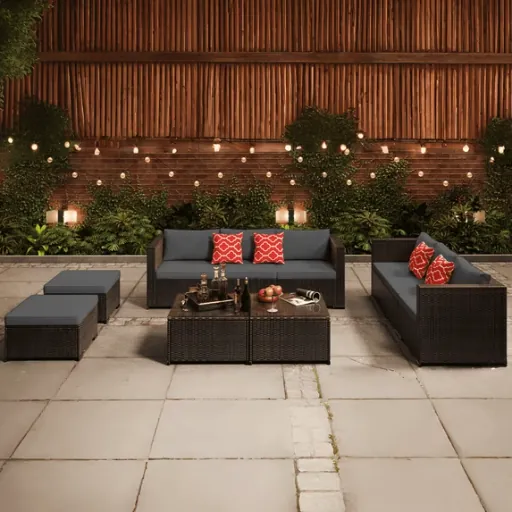 Lofka 10-Piece Patio Conversation Set with Rattan Sectional Sofa and Table