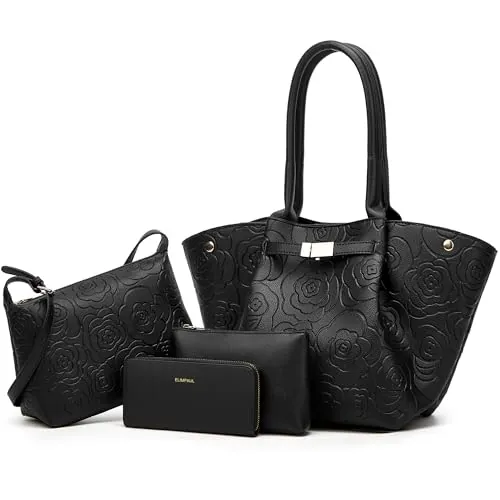 YTL Women's Floral Leather Vegan Handbag 4-Piece Set
