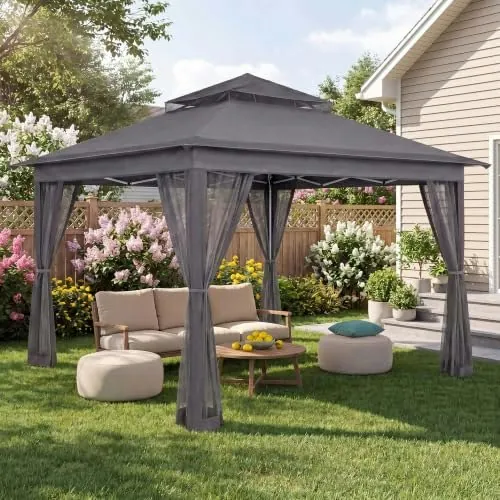 Lausaint Home 12x12-Foot Pop-Up Gazebo with Mosquito Netting