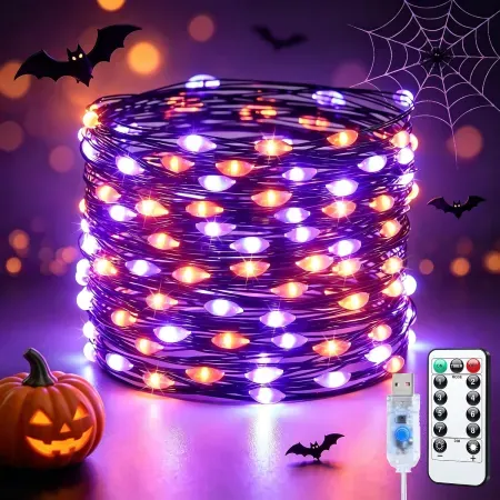 33' JMEXSUSS 100-Count Orange & Purple Halloween Fairy Lights w/ Remote & Timer