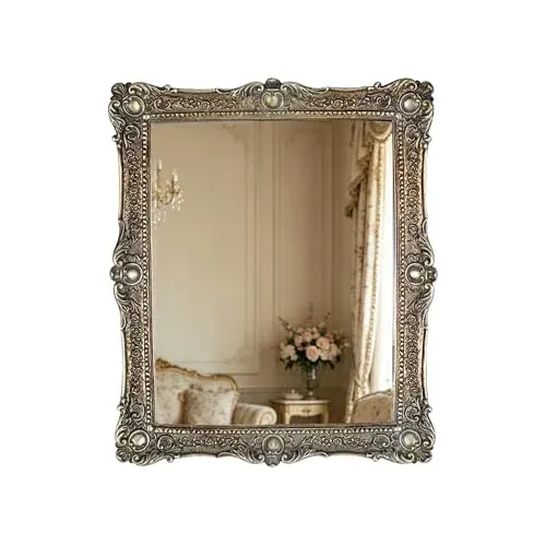 Oigmur 10" x 12" Wall Mirror (Antique Gold, Baroque Ornate Style)