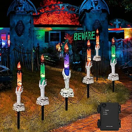 6-Pk Brightown LED Battery Operated Skeleton Hand Lighted Candles (Yard Stake)
