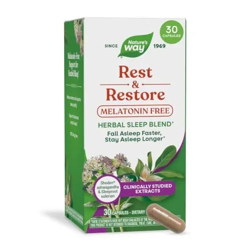 Nature's Way Rest & Restore Melatonin-Free Sleep Supplement 30-Count Capsules
