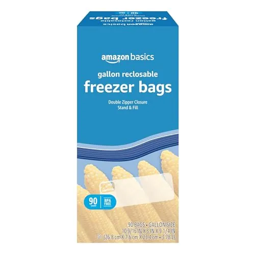 Amazon Basics Reclosable Freezer Gallon Size Bags 90 Count