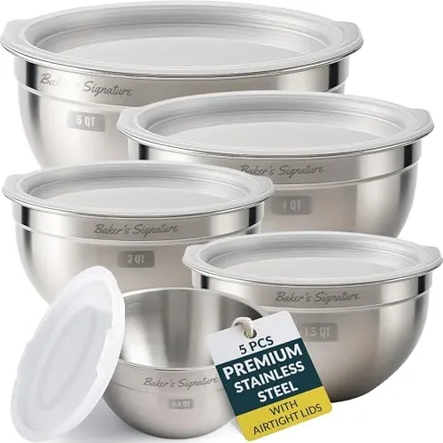 Stainless Steel Mixing Bowls with Lids Set of 5, 0.5-5 Qt