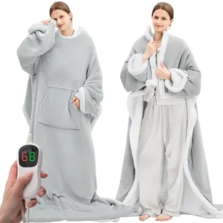 PLOATH Wearable Heated Blanket Robe with Foot Pockets