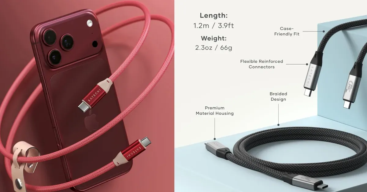 USB-C Data and Charge Cable (Color Matches burgundy iPhone 18)