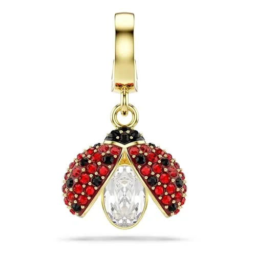 Swarovski Ladybug Charm, Mixed Cuts, Red, Gold-tone plated