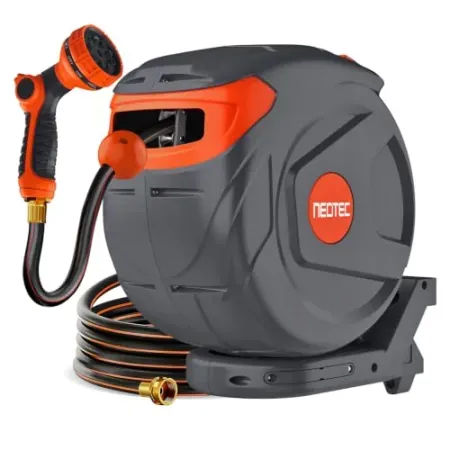 NEOTEC 82' 1/2" Retractable Garden Hose Reel w/ 9-Pattern Spray Nozzle