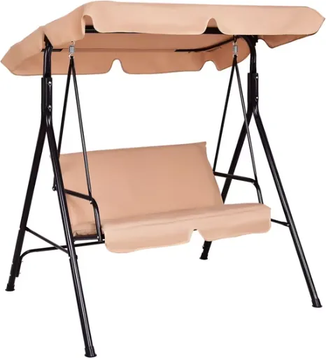 Costway Loveseat Patio Canopy Swing Glider Hammock Cushioned Steel Frame Outdoor Beige