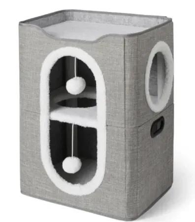 Amazon Basics 2-Cube Cat House w/ Scratch Pad and Dangle Toy