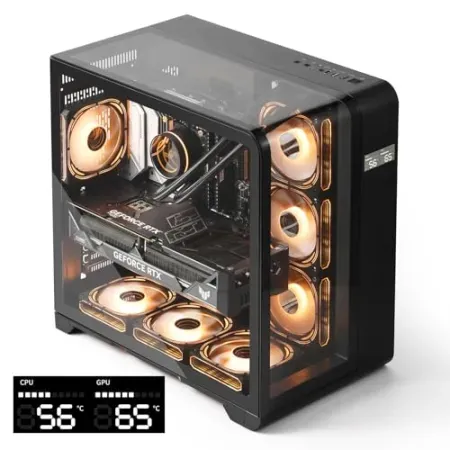 darkFlash ATX Mid-Tower PC Case w/ Screen, Three Side Curved Glass