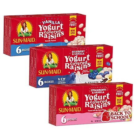 18-Pk 1-Oz Sun-Maid Yogurt Coated Raisins 3 Flavor Snack Pack Bundle