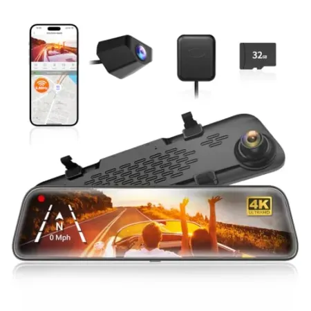 WOLFBOX G840S 12" 4K Mirror Dash Cam w/ Backup Camera, 32GB Card