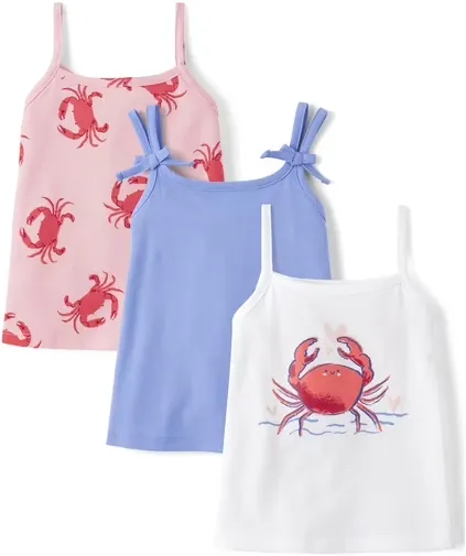 The Children's Place Toddler Girls Sleeveless Printed Tank Top, 3-Pack