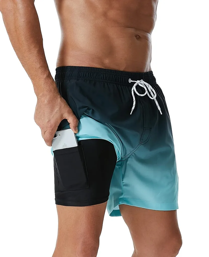 Silkworld Men's Swim Trunks w/ Compression Liner & Zipper Pockets