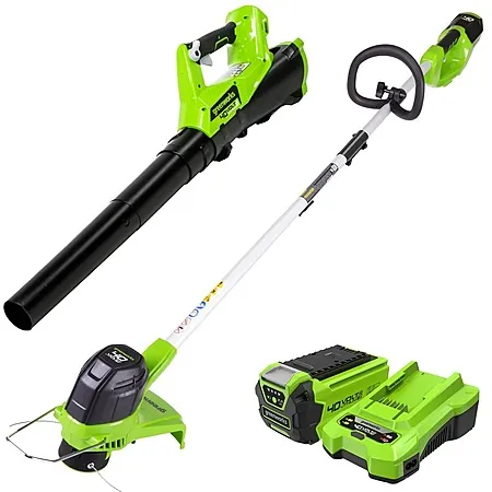 Greenworks 40V 12" Cordless String Trimmer & 390 CFM Leaf Blower w/ 2.0Ah Battery