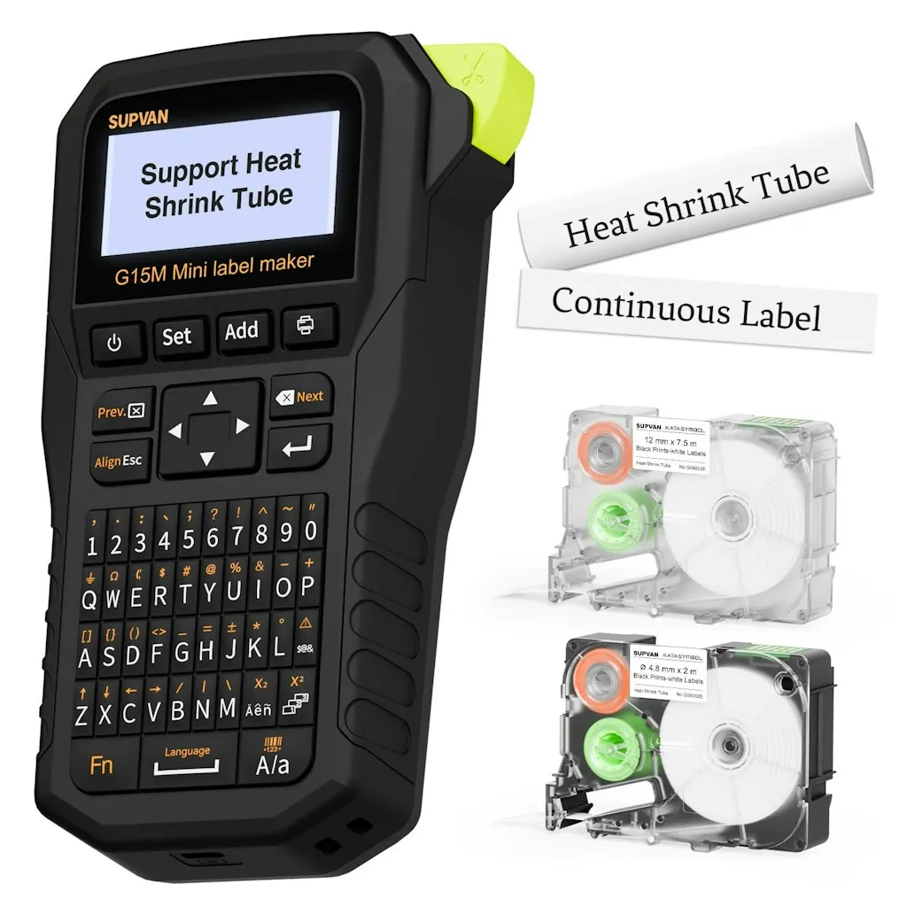 Supvan G15M Mini Portable Label Maker Machine w/ Heat Shrink Tube Bundle