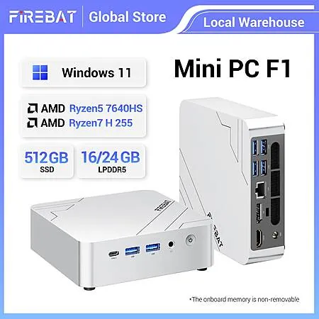 Firebat F1 Mini PC: Ryzen 5 7640HS, 24GB LPDDR5, 512GB SSD, Win11