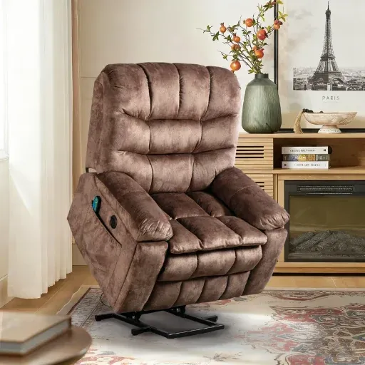 Red Barrel Studio Karelin Velvet Power Lift Assist Recliner w/ Heated Massage