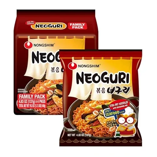 Nongshim Neoguri Stir-Fry Spicy Seafood Korean Ramen Noodles 4-Pack