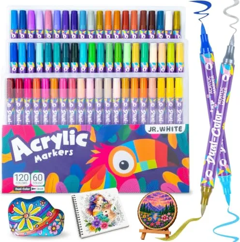 JR.WHITE Dual Color Brush Tip Acrylic Paint Markers 60-Count