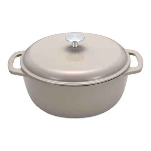 Amazon Basics Cast Iron Dutch Oven – 6qt Linen Gray