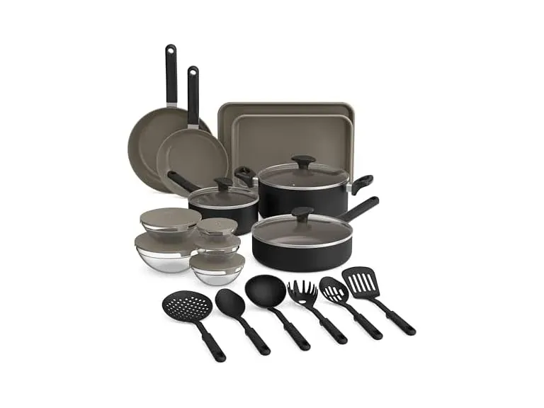 Bella 21-Piece Ceramic Nonstick Cookware Set (Black)