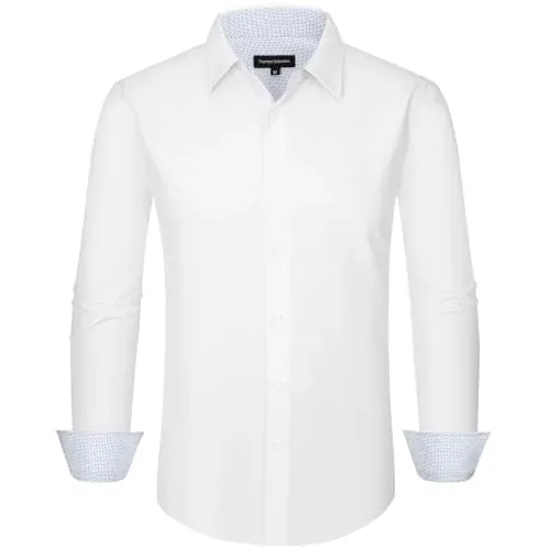Esabel.C Men's Dress Shirt Wrinkle Resistant Contrast Collar