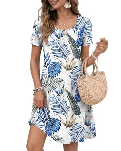 WNEEDU Women's Summer Casual T-Shirt Dress with Pockets