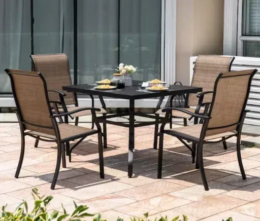 Nuu Garden 5-Piece Rust-Free Metal Outdoor Patio Dining Set with 4 Textilene Dining Chairs and Square Dining Table