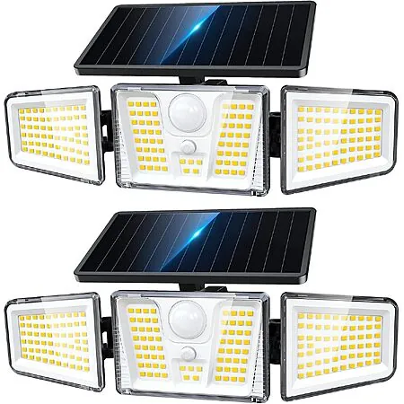 2-Pk KOOPER 3-Head 210 LED Solar Motion Sensor Flood Lights