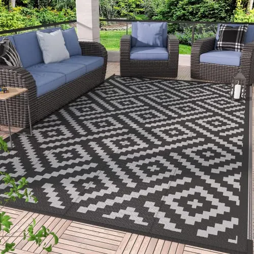 GENIMO Outdoor Rug 5'x8' Black Grey