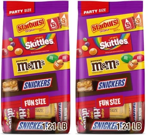 M&M'S Peanut, SNICKERS, STARBURST & SKITTLES Fun Size Assorted Candy Variety Pack, 19.44 oz (Pack of 2)