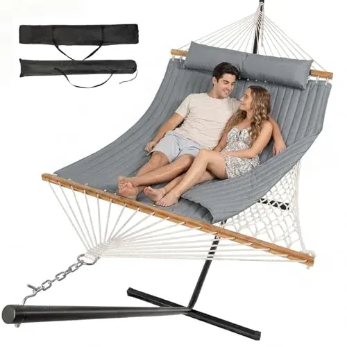 ANAGOO Cotton Rope Hammock with Stand, Gray
