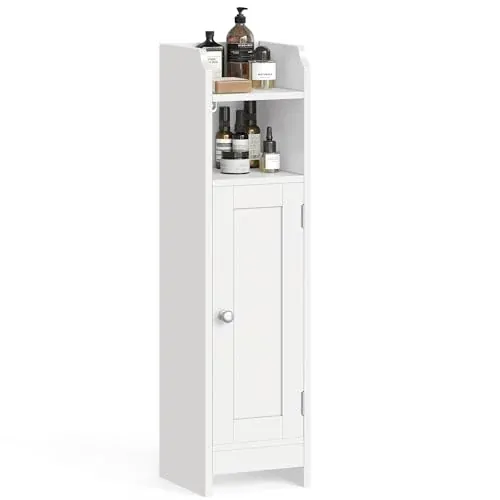 VASAGLE Small Storage Corner Floor Cabinet with Door, Cloud White