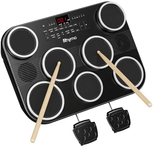 Electronic Tabletop Drum Set with 7 Velocity-Sensitive Mesh Pads