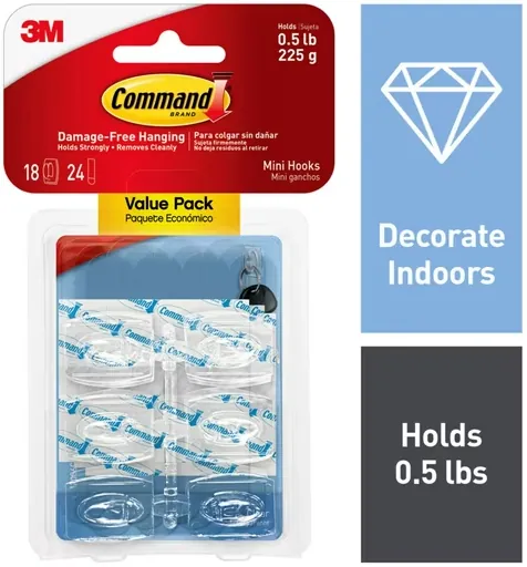 Command Value Pack Damage-Free Hanging Clear Mini Hooks 18-Count