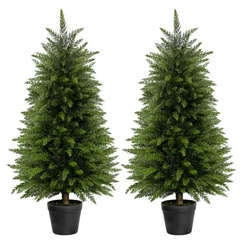 3FT Artificial Cedar Topiary Trees Set of 2