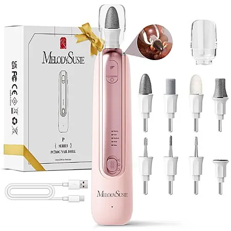 MelodySusie Cordless Nail File for Manicure & Pedicure w/ 8 Bits & LED Light