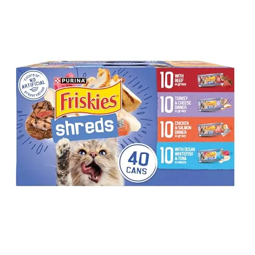 Purina Friskies Wet Cat Food Variety Pack, Shreds, 40 Pack 5.5 oz Cans
