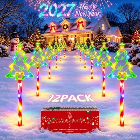 BONLION 12-Pack Solar Christmas Pathway Lights