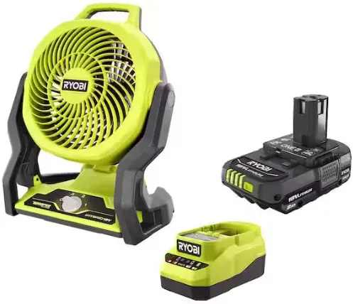 Ryobi ONE+ 18V Cordless Hybrid Whisper Series 7-1/2" Fan w/ 2.0 Ah Battery & Charger