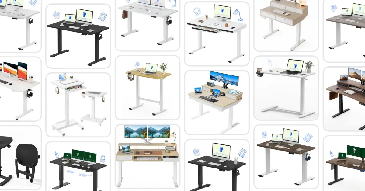 HUANUO 32×19 Electric Standing Desk, Light Walnut